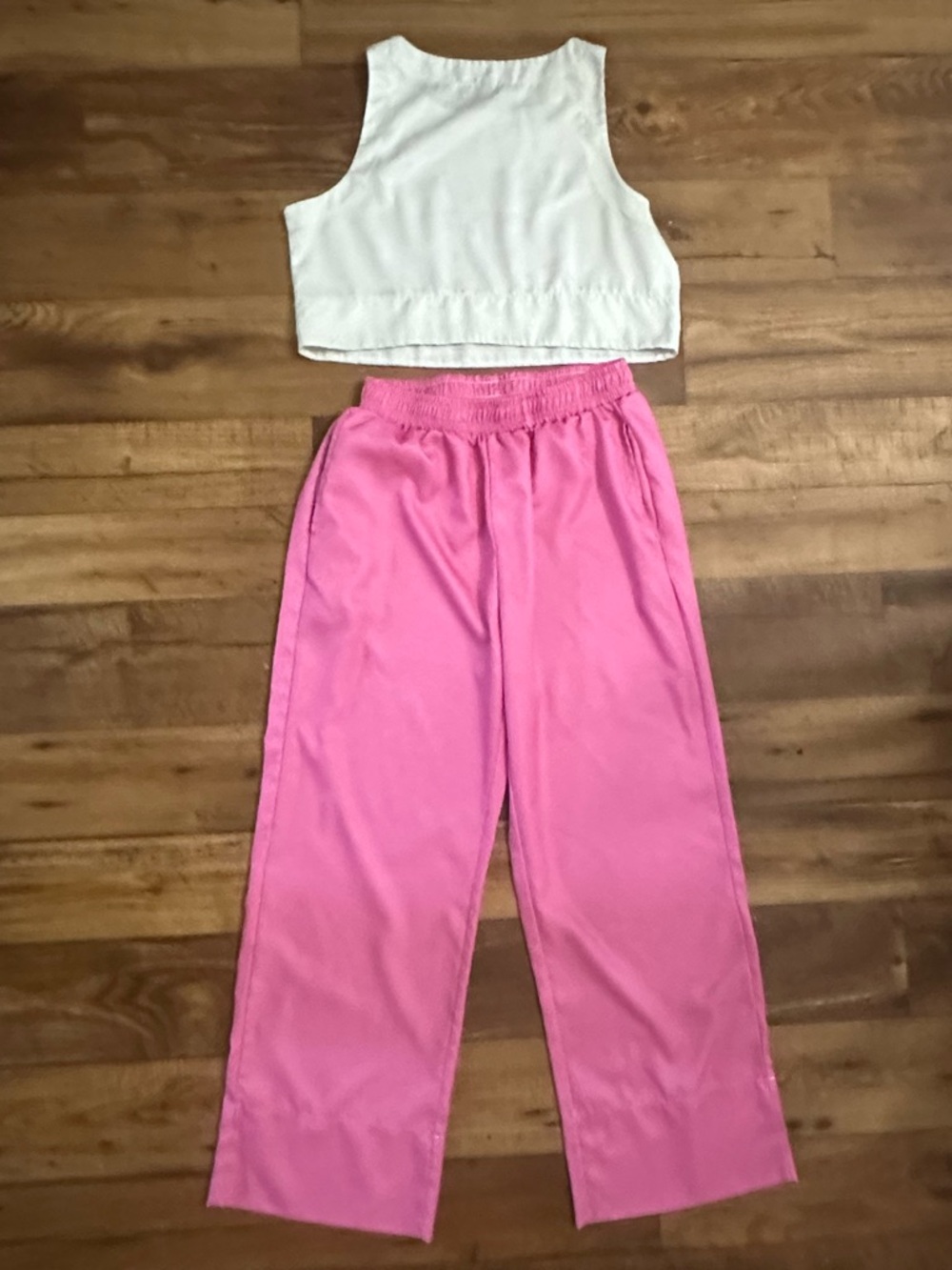 Pink Matching Set Crop Top Wide Leg Pants Resort Summer Outfit M - Picture 3 of 5